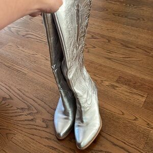 Silver leather cowboy boots